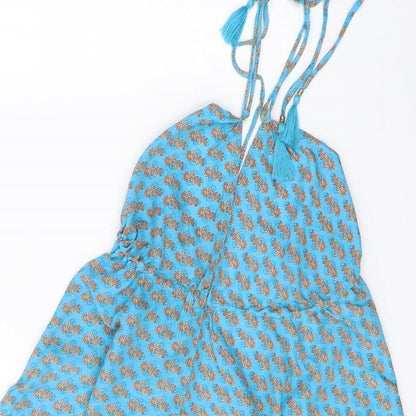 Gypsy G Womens Blue Geometric Polyester Fit & Flare One Size Halter Tie