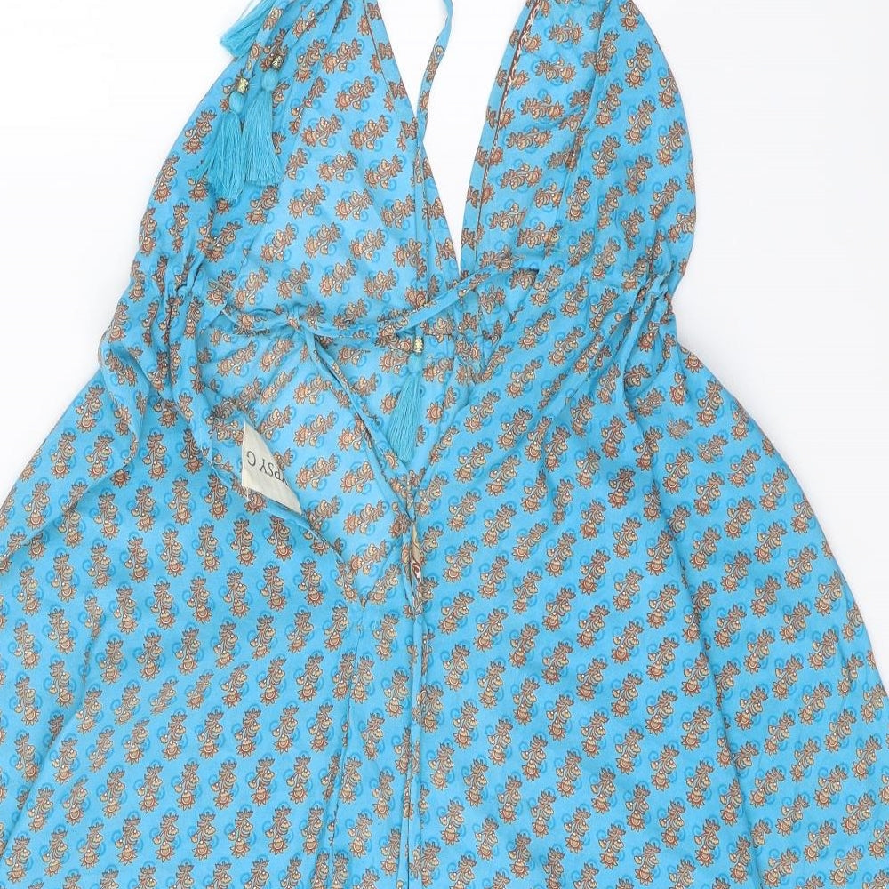 Gypsy G Womens Blue Geometric Polyester Fit & Flare One Size Halter Tie