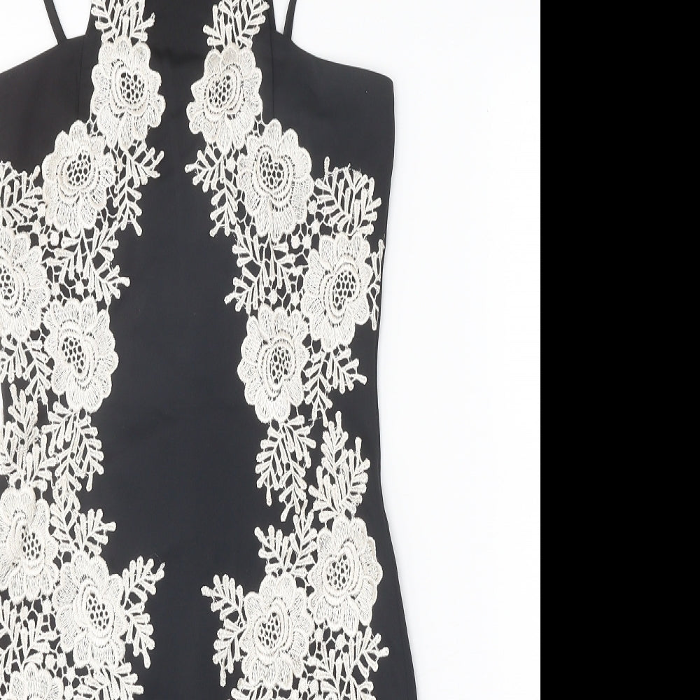 AX Paris Womens Black Floral Polyester Bodycon Size 8 Square Neck Pullover