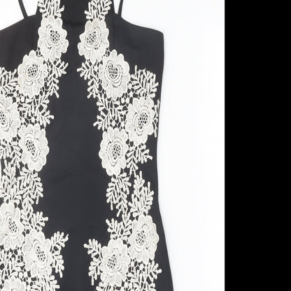 AX Paris Womens Black Floral Polyester Bodycon Size 8 Square Neck Pullover