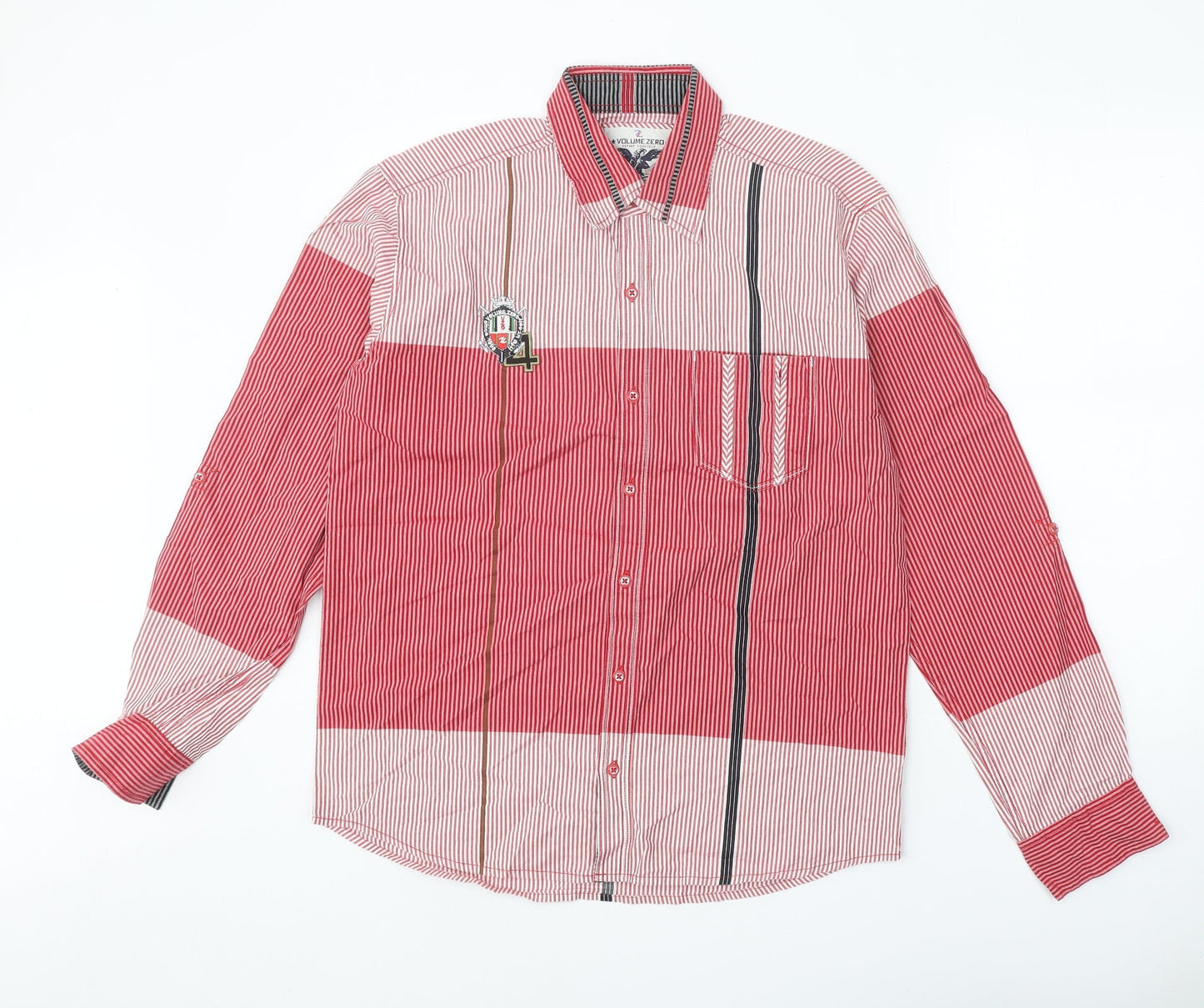 Volume Zero Mens Red Striped Cotton Button-Up Size XL Collared Button