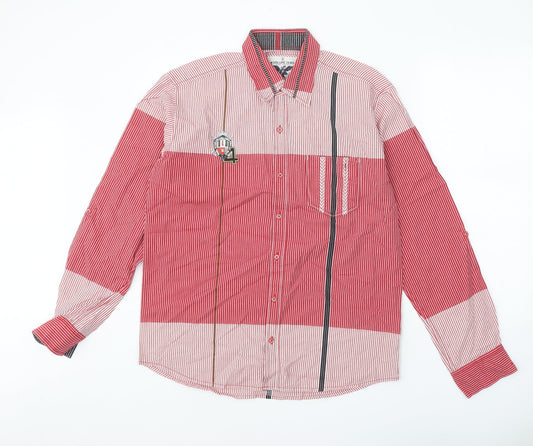 Volume Zero Mens Red Striped Cotton Button-Up Size XL Collared Button