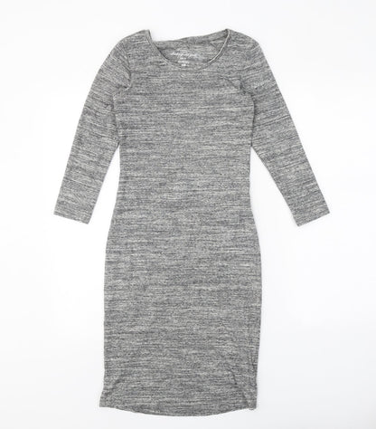 H&M Womens Grey Cotton Bodycon Size S Scoop Neck Pullover