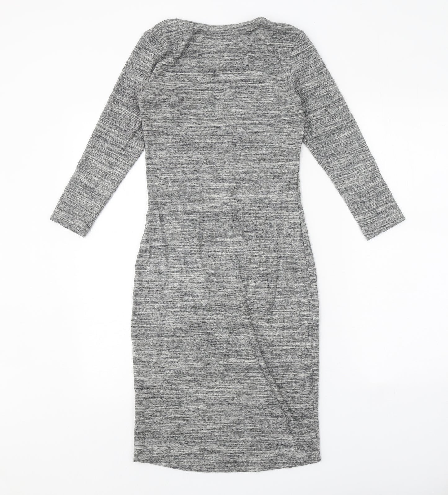 H&M Womens Grey Cotton Bodycon Size S Scoop Neck Pullover