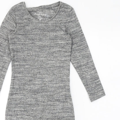H&M Womens Grey Cotton Bodycon Size S Scoop Neck Pullover
