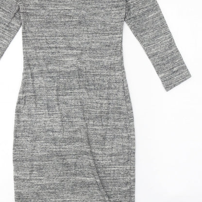 H&M Womens Grey Cotton Bodycon Size S Scoop Neck Pullover