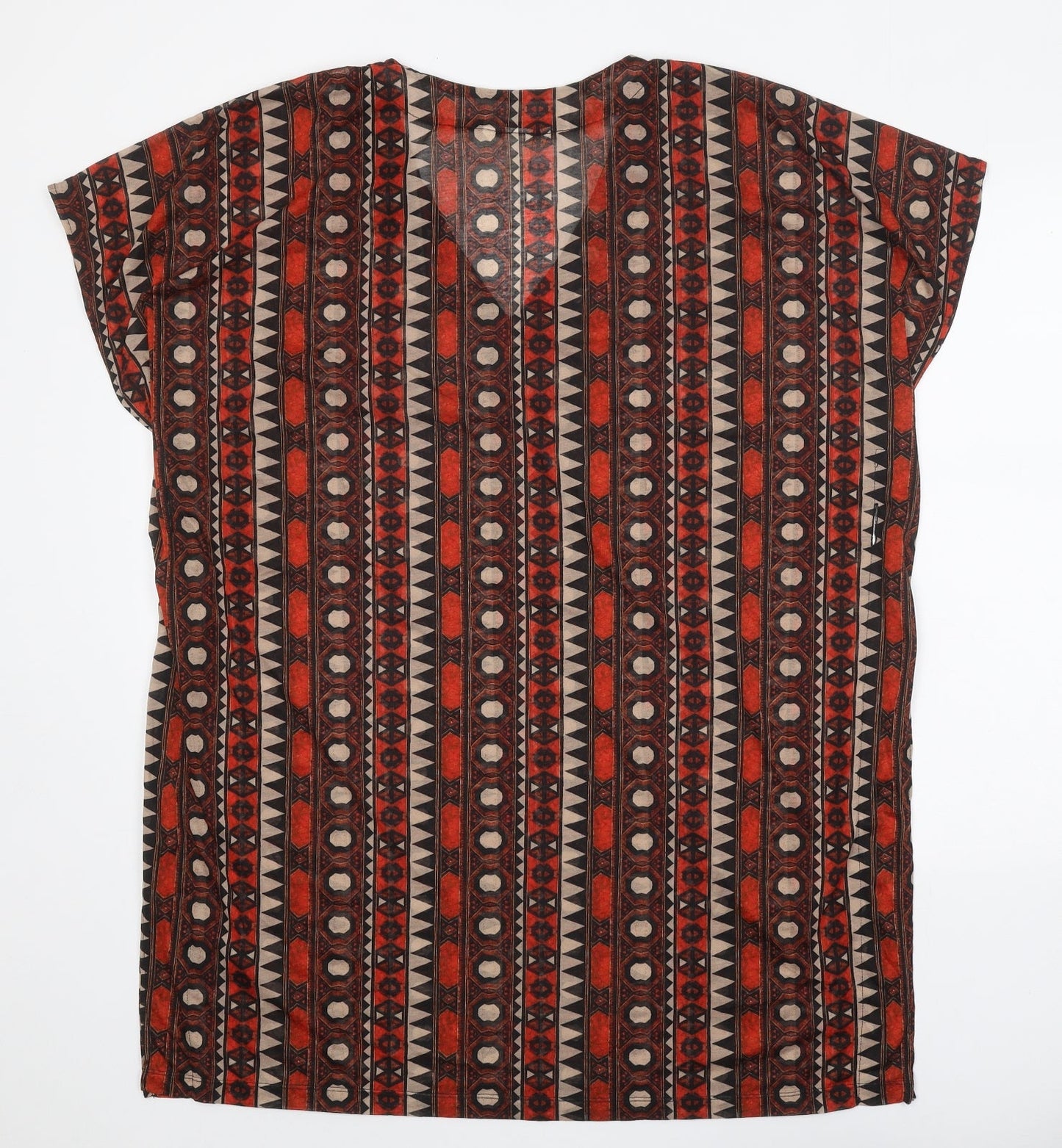 H&M Womens Brown Geometric Polyester Shift Size M V-Neck Pullover