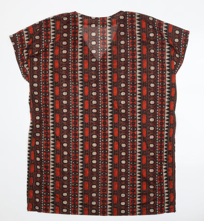 H&M Womens Brown Geometric Polyester Shift Size M V-Neck Pullover