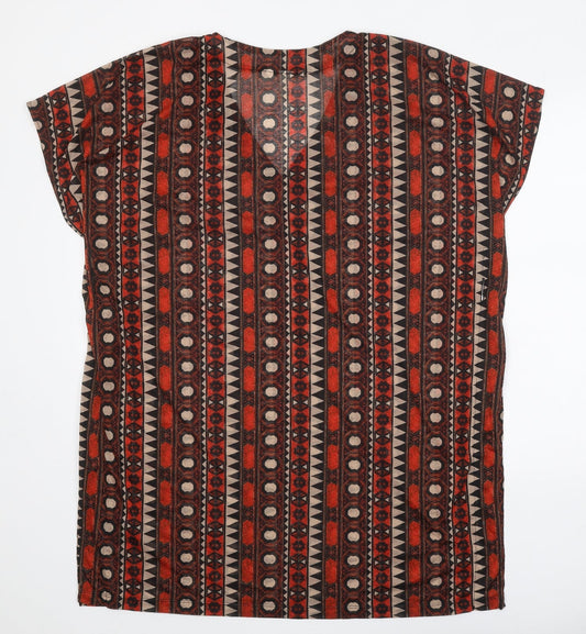 H&M Womens Brown Geometric Polyester Shift Size M V-Neck Pullover