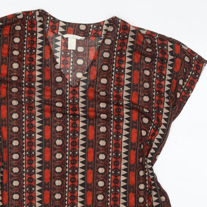 H&M Womens Brown Geometric Polyester Shift Size M V-Neck Pullover
