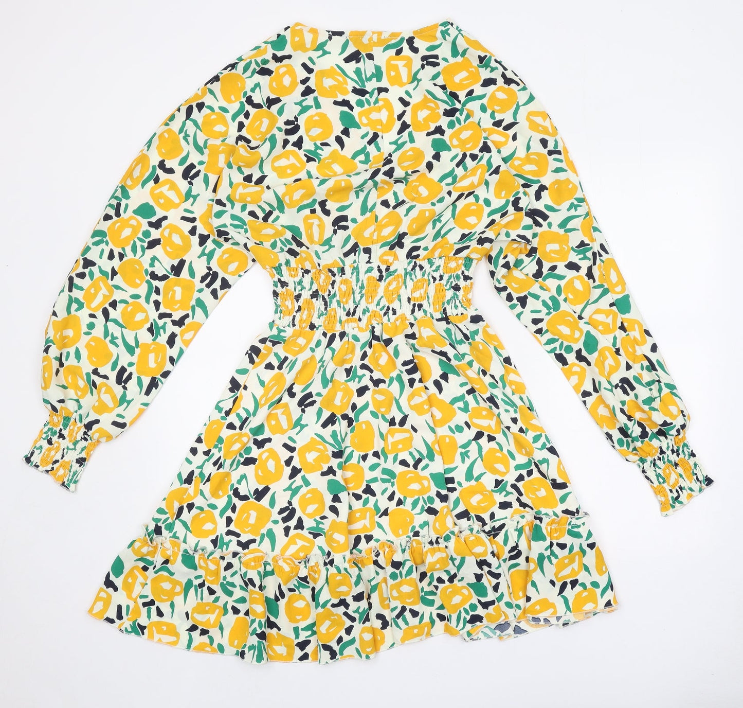 Girl in Mind Womens White Geometric Polyester Fit & Flare Size S V-Neck Pullover - Elastic Waist, Drop hem