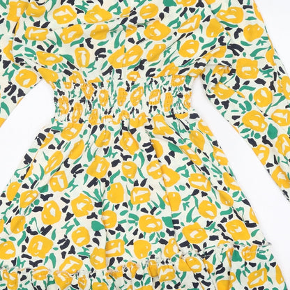 Girl in Mind Womens White Geometric Polyester Fit & Flare Size S V-Neck Pullover - Elastic Waist, Drop hem