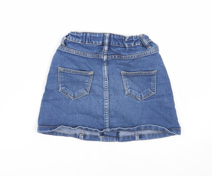 Denim & Co. Girls Blue Cotton Mini Skirt Size 5-6 Years Regular Button
