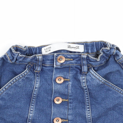 Denim & Co. Girls Blue Cotton Mini Skirt Size 5-6 Years Regular Button
