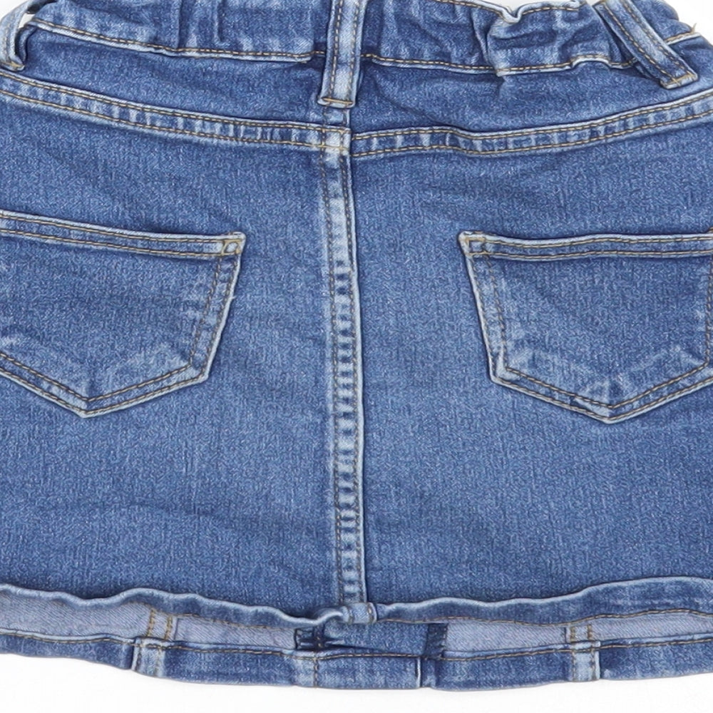 Denim & Co. Girls Blue Cotton Mini Skirt Size 5-6 Years Regular Button