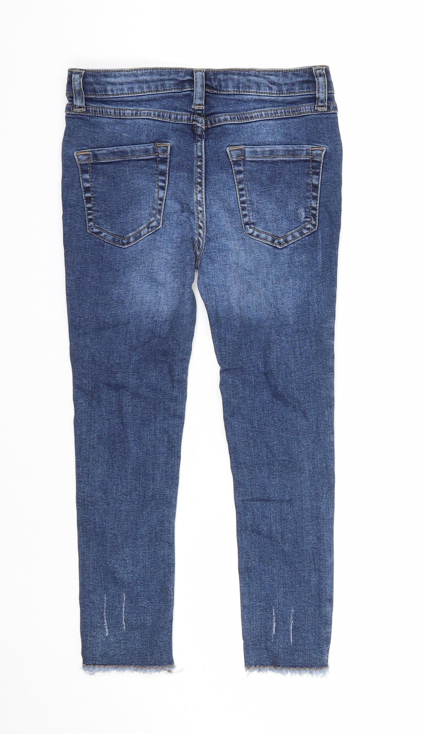 Denim & Co. Girls Blue Cotton Skinny Jeans Size 5-6 Years Regular Zip - Distressed