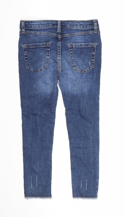 Denim & Co. Girls Blue Cotton Skinny Jeans Size 5-6 Years Regular Zip - Distressed