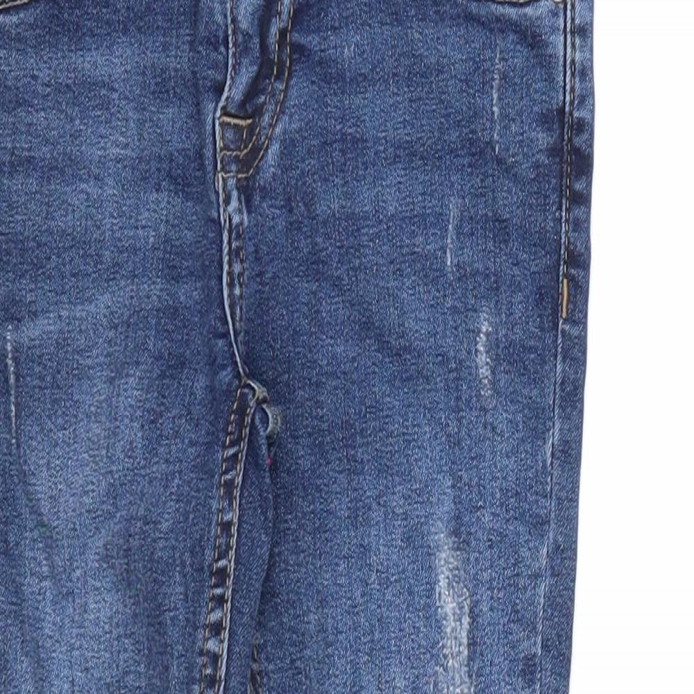 Denim & Co. Girls Blue Cotton Skinny Jeans Size 5-6 Years Regular Zip - Distressed