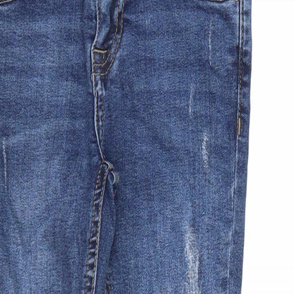 Denim & Co. Girls Blue Cotton Skinny Jeans Size 5-6 Years Regular Zip - Distressed