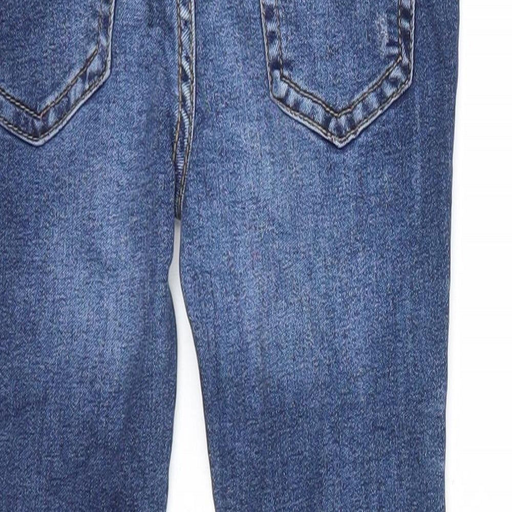 Denim & Co. Girls Blue Cotton Skinny Jeans Size 5-6 Years Regular Zip - Distressed