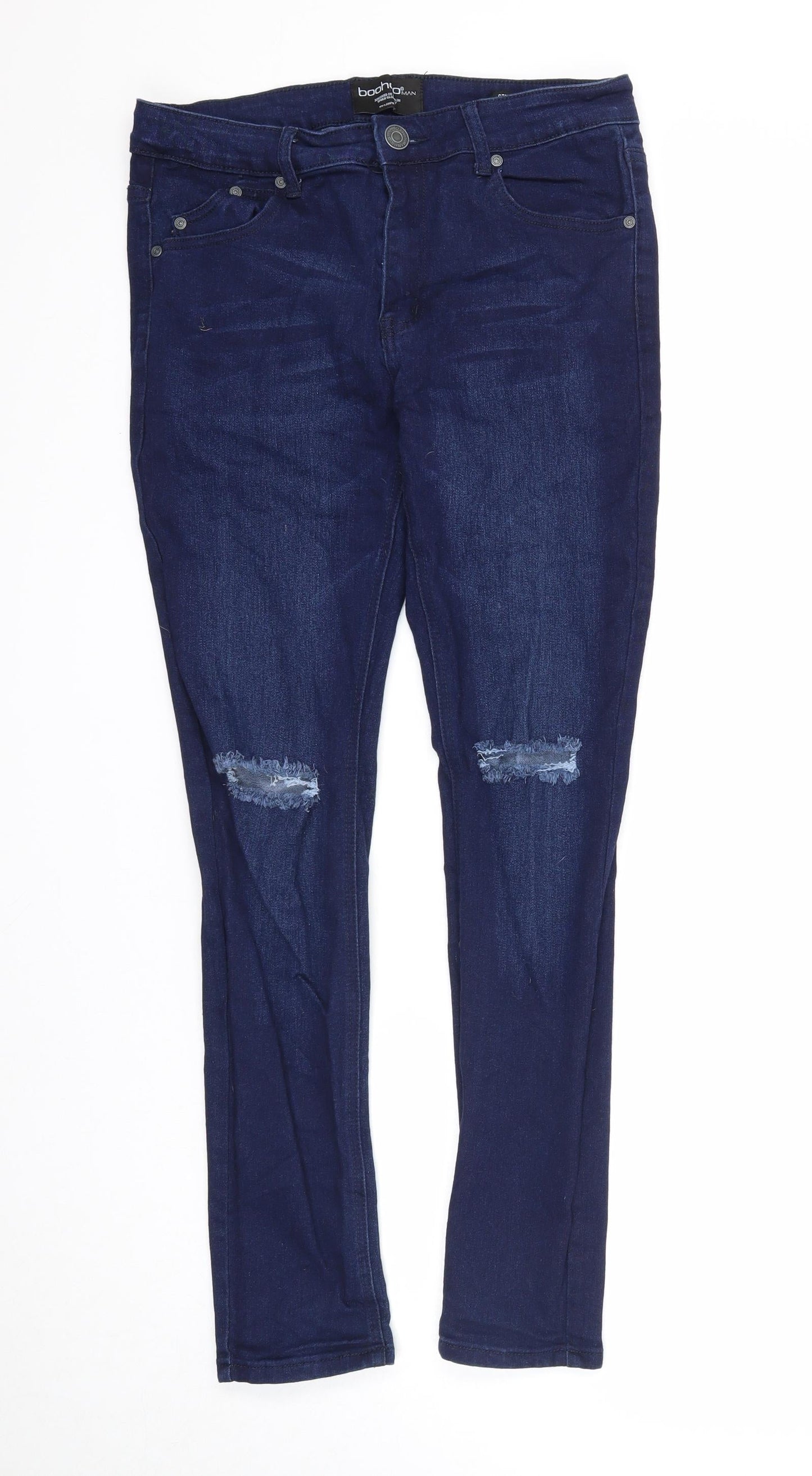 Boohoo Mens Blue Cotton Skinny Jeans Size 34 in Regular Zip