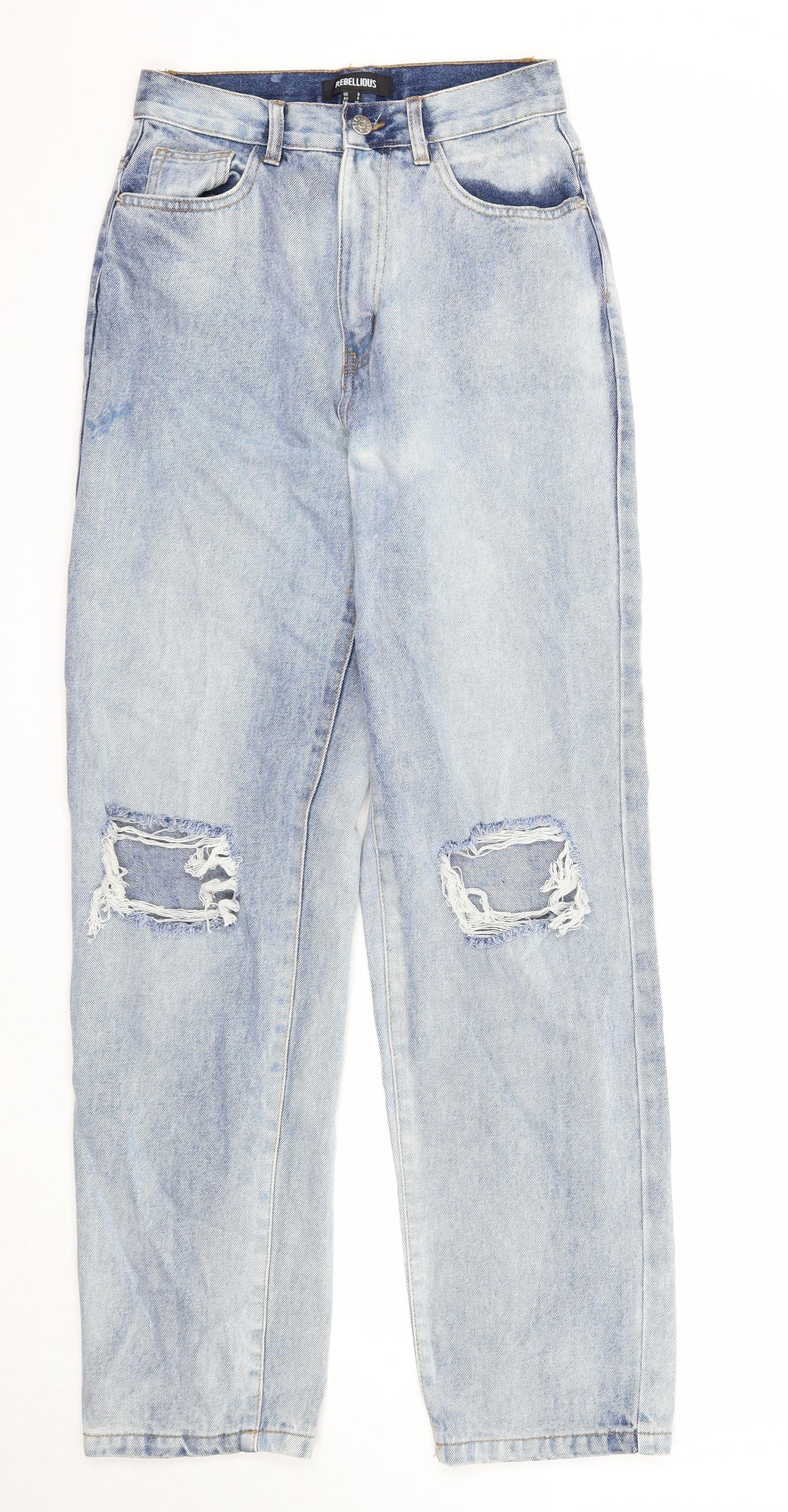 Rebellious Womens Blue Cotton Straight Jeans Size 8 Regular Zip