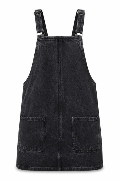 New Look Womens Black Cotton Pinafore/Dungaree Dress Size 8 Square Neck Button