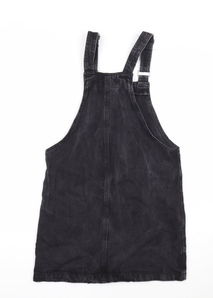 New Look Womens Black Cotton Pinafore/Dungaree Dress Size 8 Square Neck Button