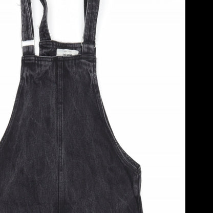 New Look Womens Black Cotton Pinafore/Dungaree Dress Size 8 Square Neck Button