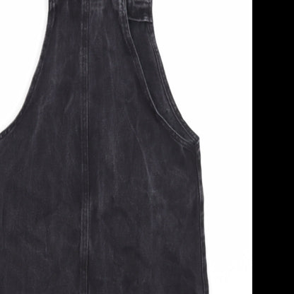 New Look Womens Black Cotton Pinafore/Dungaree Dress Size 8 Square Neck Button