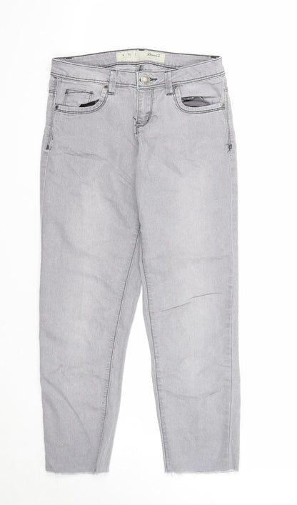 Denim & Co. Womens Grey Cotton Straight Jeans Size 6 Regular Zip - Distressed Hems