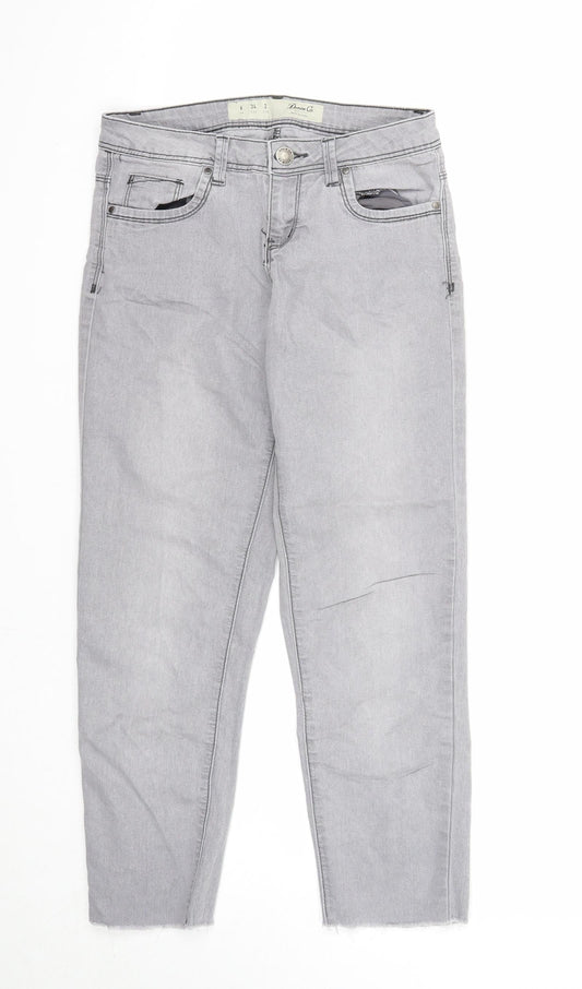Denim & Co. Womens Grey Cotton Straight Jeans Size 6 Regular Zip - Distressed Hems