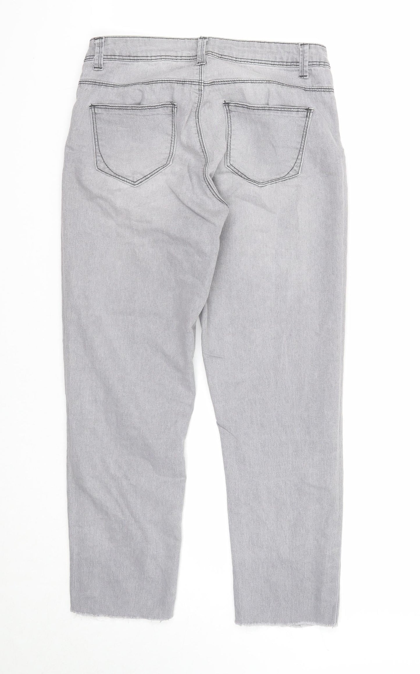 Denim & Co. Womens Grey Cotton Straight Jeans Size 6 Regular Zip - Distressed Hems