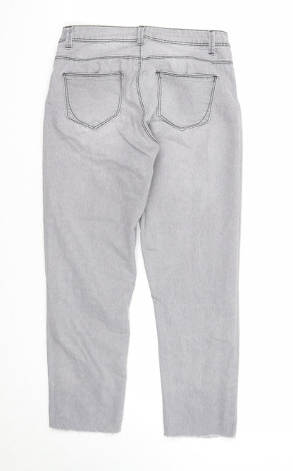 Denim & Co. Womens Grey Cotton Straight Jeans Size 6 Regular Zip - Distressed Hems