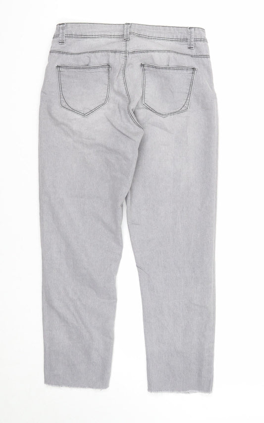 Denim & Co. Womens Grey Cotton Straight Jeans Size 6 Regular Zip - Distressed Hems