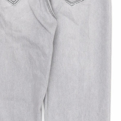 Denim & Co. Womens Grey Cotton Straight Jeans Size 6 Regular Zip - Distressed Hems