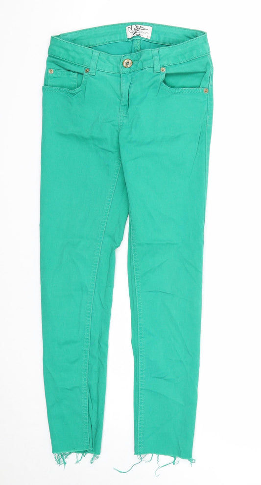 Miss Selfridge Womens Green Cotton Skinny Jeans Size 6 Regular Zip - Distressed Hems