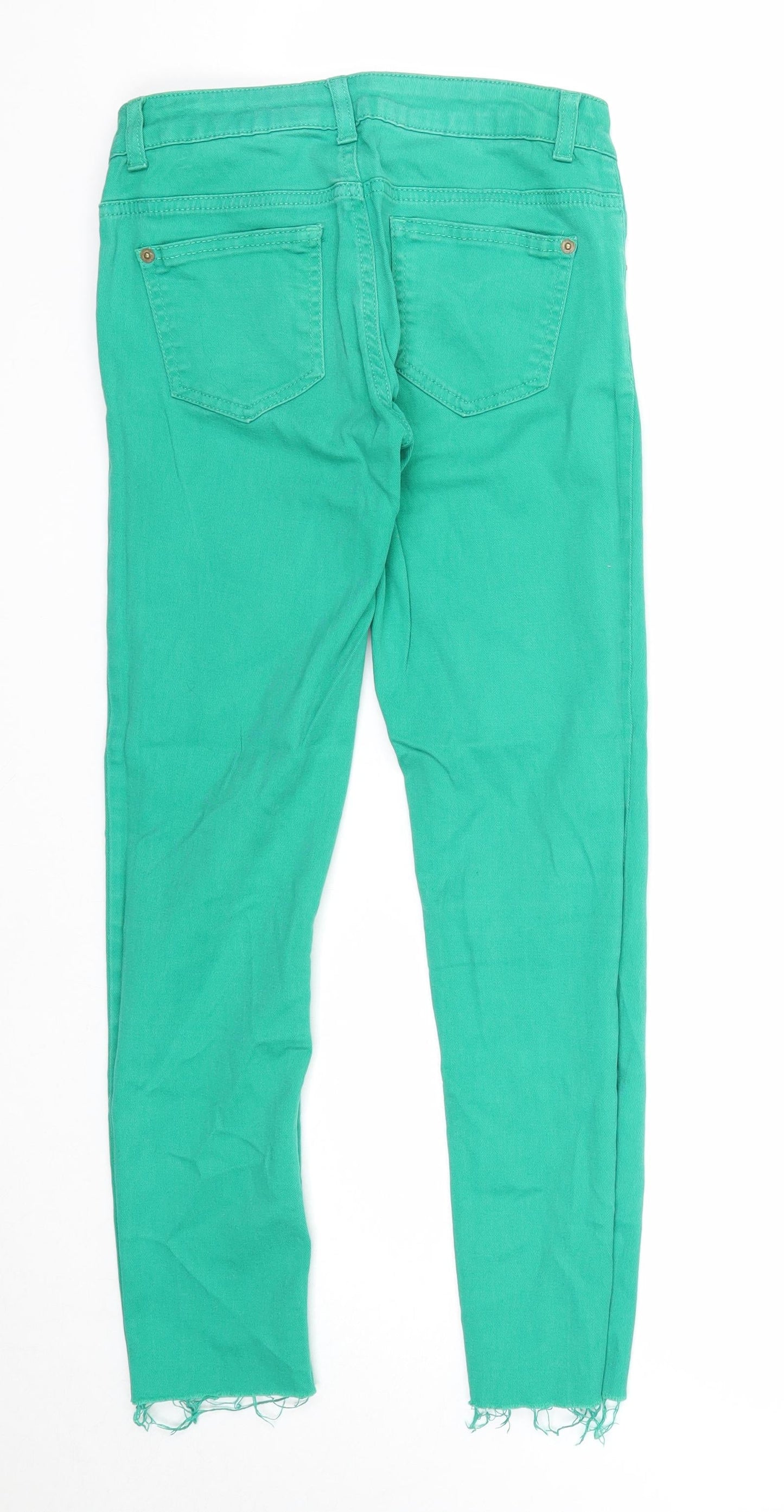 Miss Selfridge Womens Green Cotton Skinny Jeans Size 6 Regular Zip - Distressed Hems