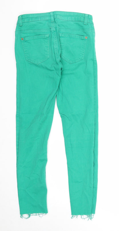 Miss Selfridge Womens Green Cotton Skinny Jeans Size 6 Regular Zip - Distressed Hems