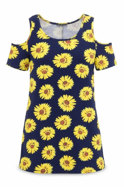 AX Paris Womens Blue Floral Polyester Mini Size 10 Round Neck Pullover - Cold Shoulder