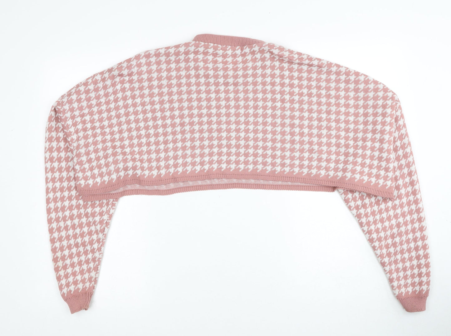 Stylewise Womens Pink Round Neck Herringbone Acrylic Pullover Jumper Size M - Cropped, Size M/L