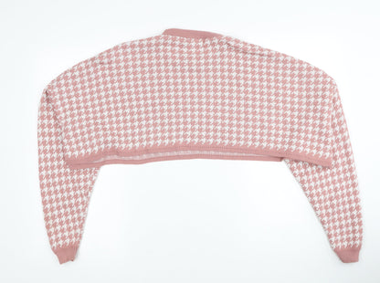 Stylewise Womens Pink Round Neck Herringbone Acrylic Pullover Jumper Size M - Cropped, Size M/L