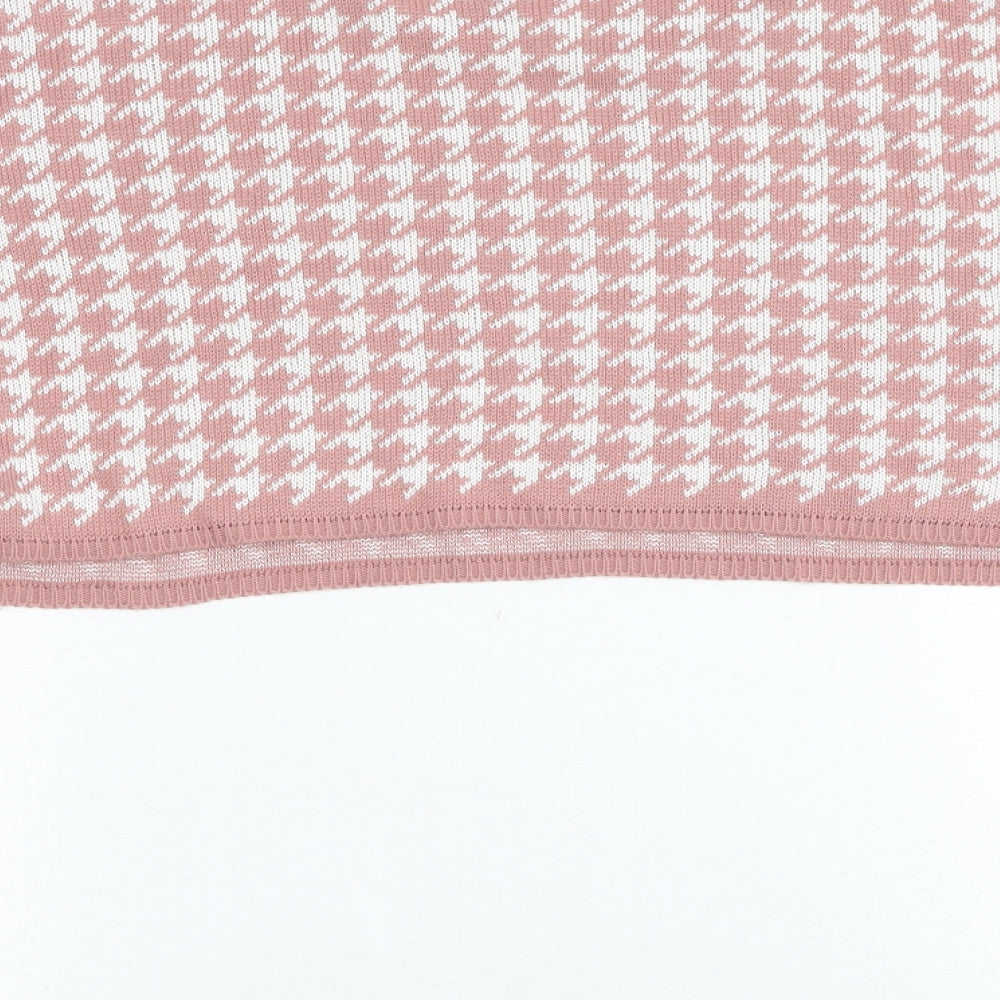 Stylewise Womens Pink Round Neck Herringbone Acrylic Pullover Jumper Size M - Cropped, Size M/L