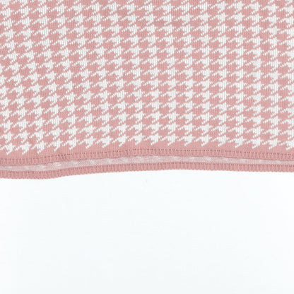Stylewise Womens Pink Round Neck Herringbone Acrylic Pullover Jumper Size M - Cropped, Size M/L