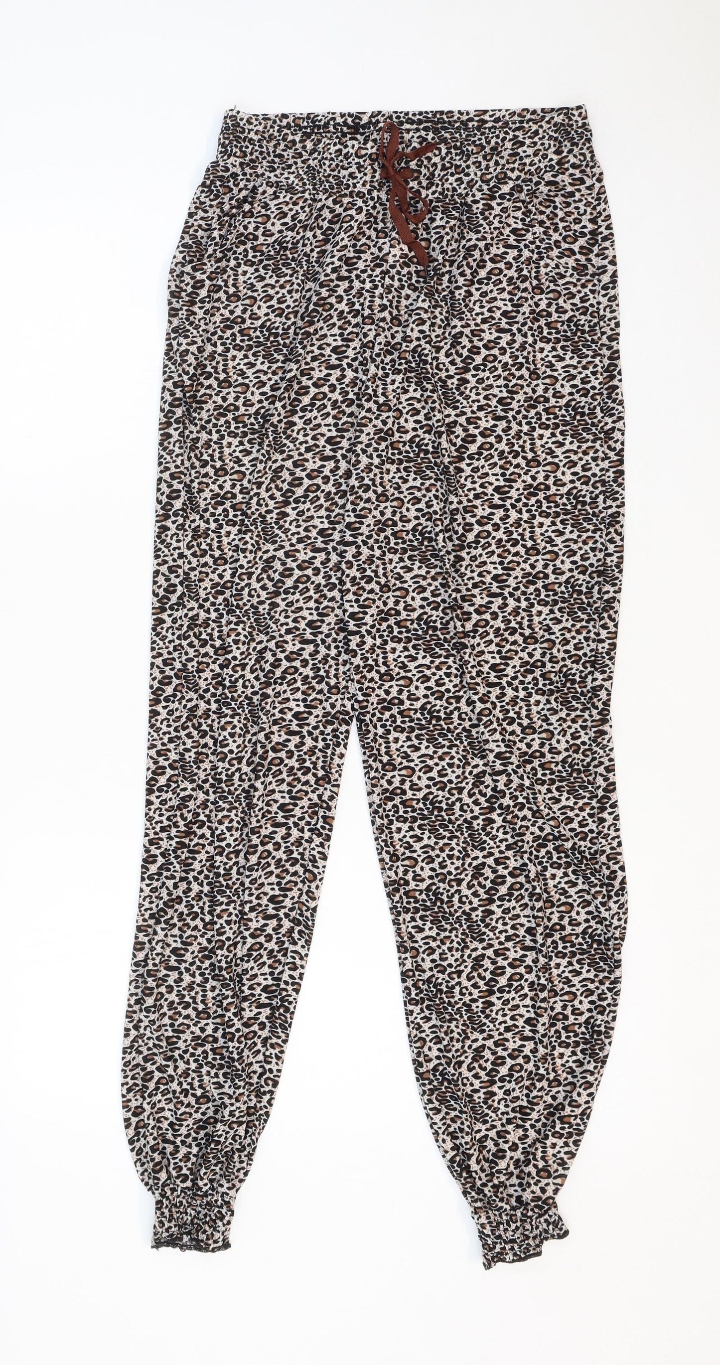Wewa Womens Multicoloured Animal Print Polyester Trousers Size M Regular Drawstring - Leopard Pattern
