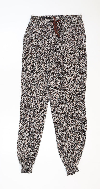 Wewa Womens Multicoloured Animal Print Polyester Trousers Size M Regular Drawstring - Leopard Pattern