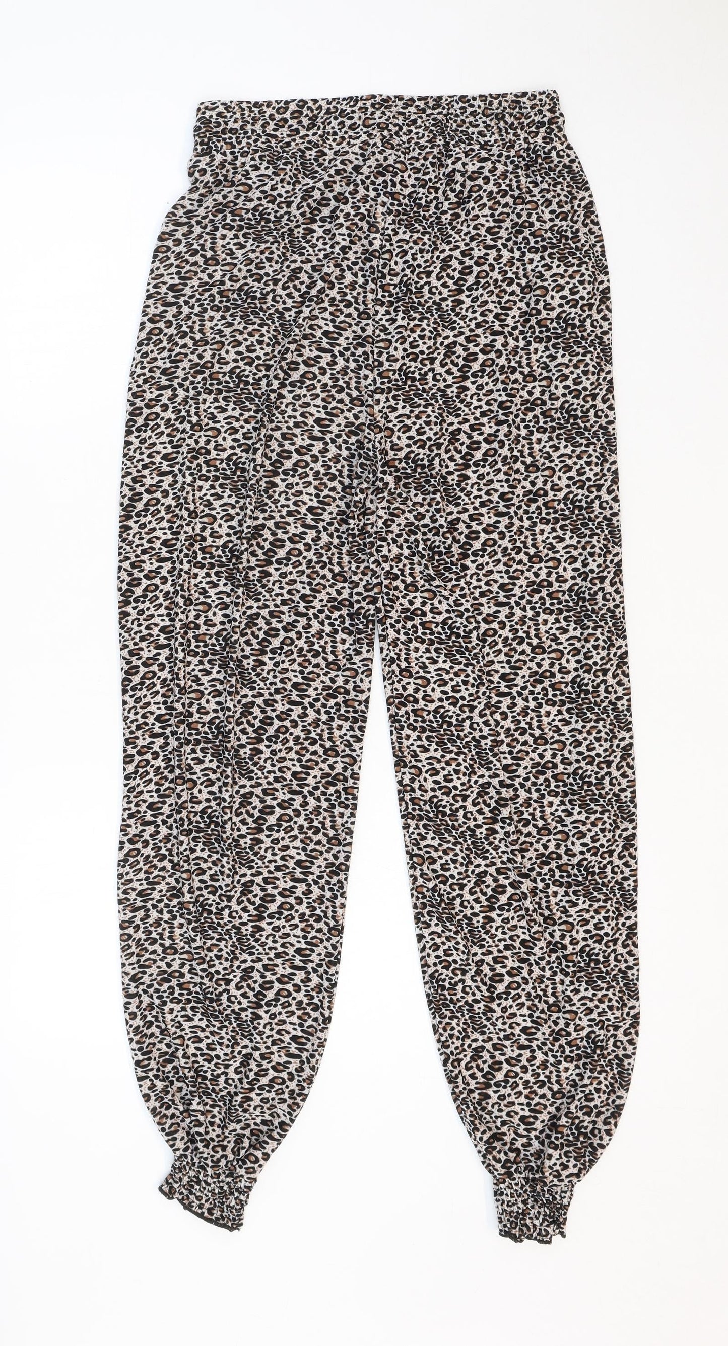 Wewa Womens Multicoloured Animal Print Polyester Trousers Size M Regular Drawstring - Leopard Pattern