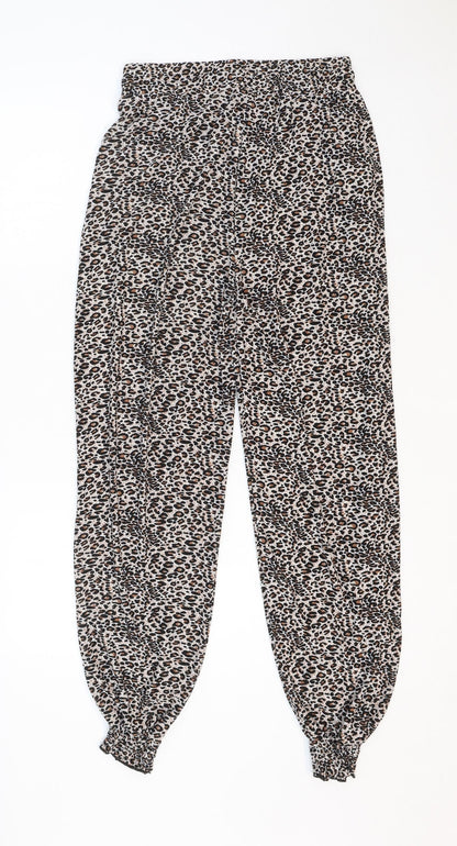 Wewa Womens Multicoloured Animal Print Polyester Trousers Size M Regular Drawstring - Leopard Pattern