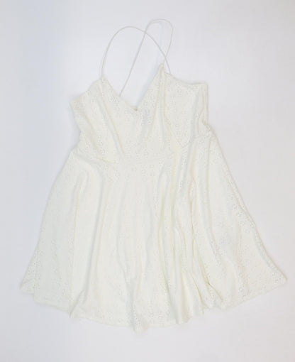 New Look Womens Ivory Geometric Polyester Slip Dress Size 8 V-Neck Pullover