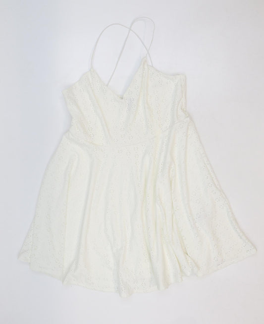 New Look Womens Ivory Geometric Polyester Slip Dress Size 8 V-Neck Pullover